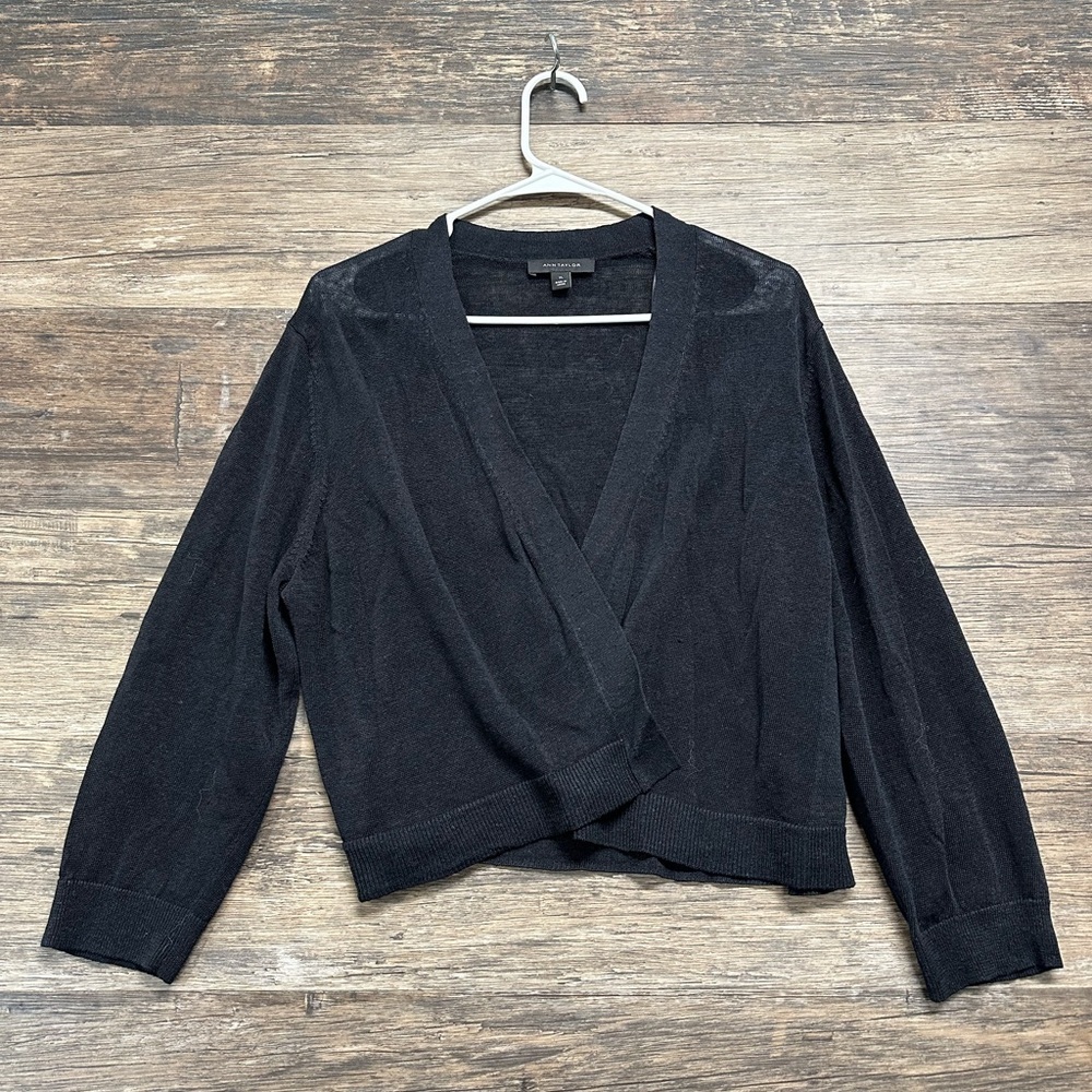 Ann Taylor Black Cardigan‎ Sweater with Textured Knit